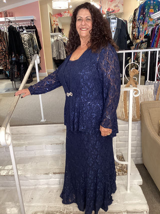 LACE DRESS & PEBLEM JKT - NAVY