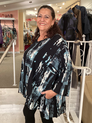 DENISE TUNIC - LT BLUE BLK/ WH