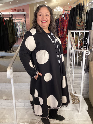 TUVA LONG CARDI - B/W DOT
