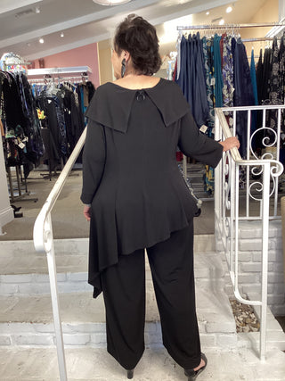 SHAWL COLLAR ASYM JUMPSUIT-BLK