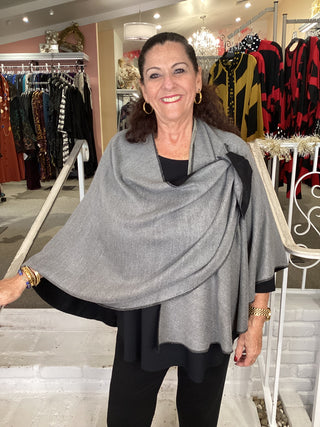 CASHMERE SHAWL - GREY/BLACK