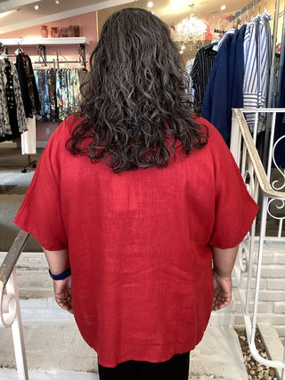 LINEN GAUZE BOXY TOP - RED