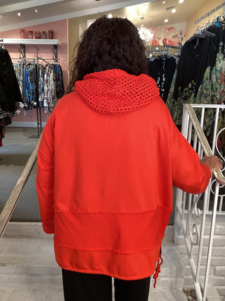 MESH HOOD/CUFF TUNIC - RED