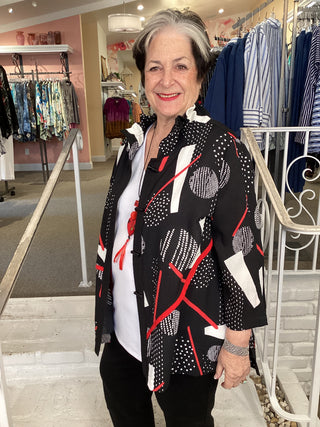 WIRE COLLAR RED STRAW LONGER JACKET