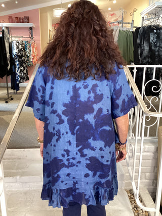 RUFFLE TIE-DYE TUNIC - BLUE