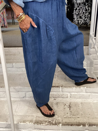 LINEN BAG PANT - BLUE