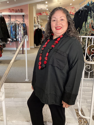 MESH HOOD/CUFF TUNIC - BLACK