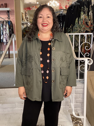 MESH COLLAR JACKET - GREEN