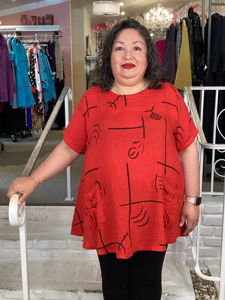 PRINT DOUBLE PKT TOP - RED