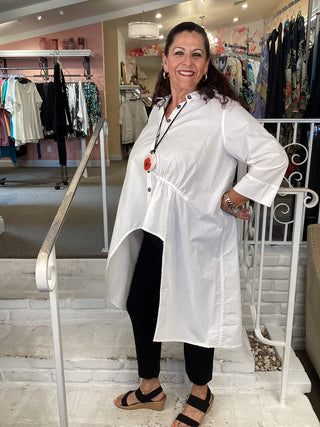 JT1081 Button Horseshoe Tunic - White