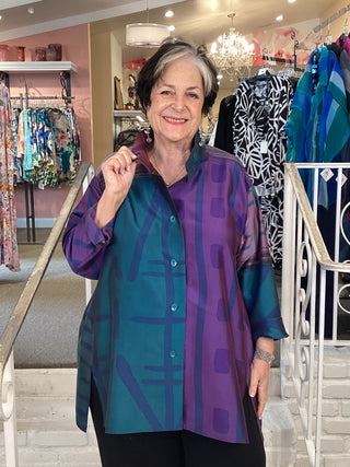 ISSEY SILK SHIRT - TURQ/PURPLE