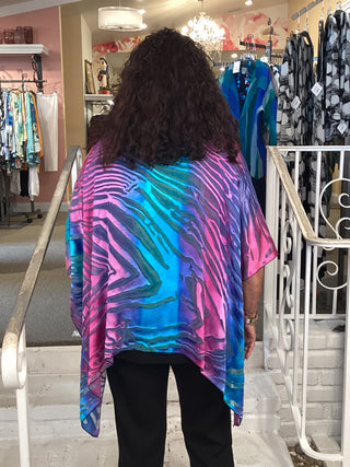 CUT SATIN TUNIC - BLUE/PINK