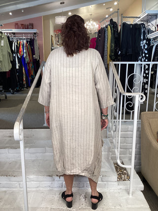 Cheyenne Beige Pin Stripe Circle Pocket Dress