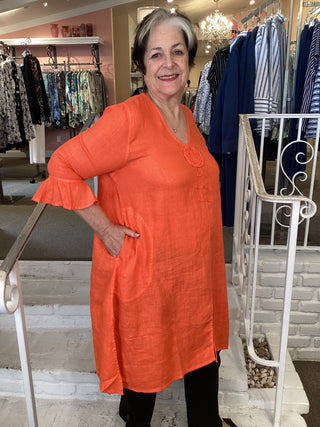 V LINEN TUNIC - CORAL