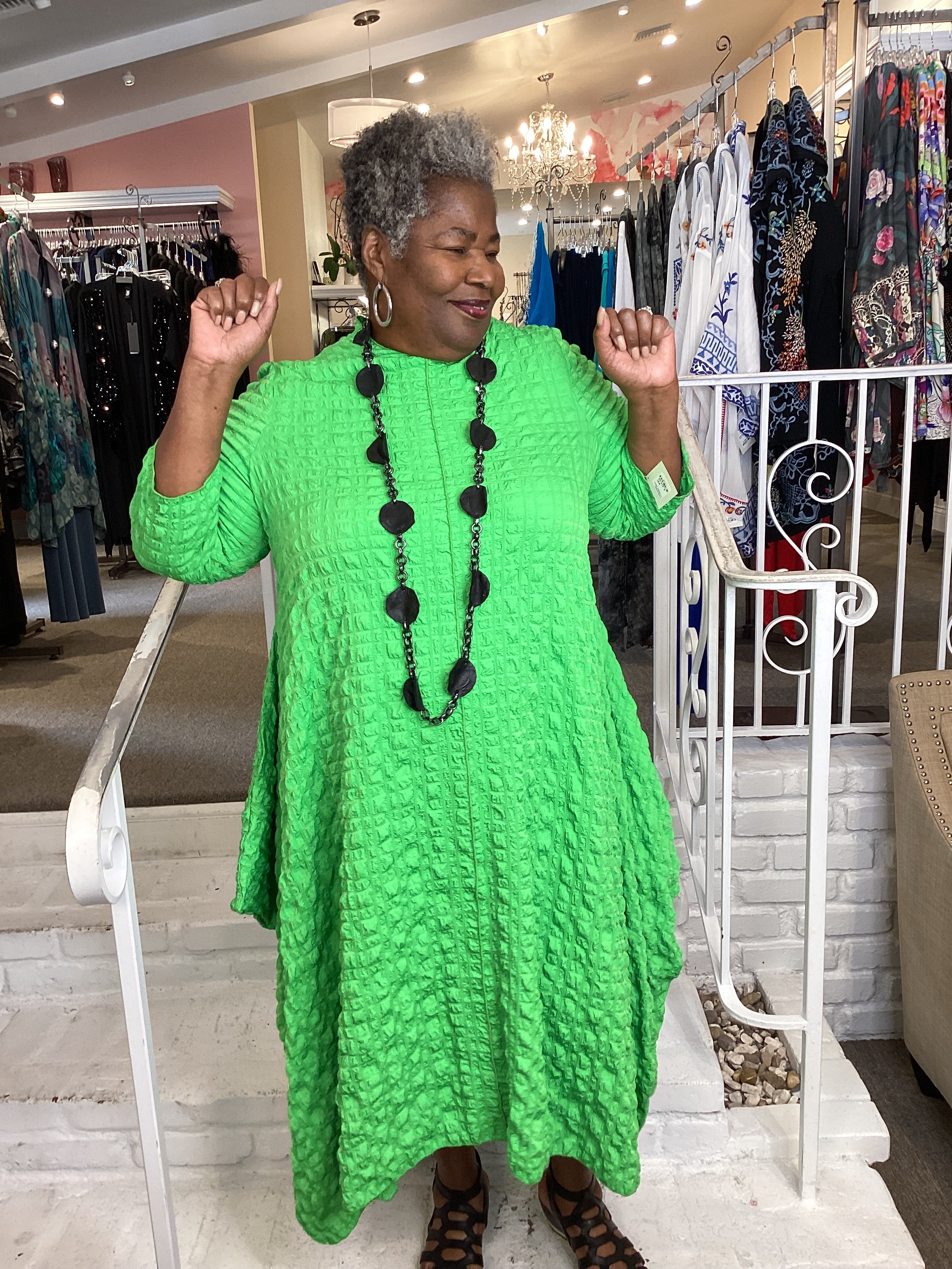 L S BUBBLE DRESS GREEN Abundance Plus Size Boutique