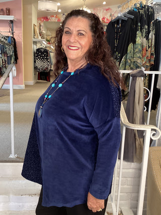 BEATRICE  VELVET TOP - NAVY
