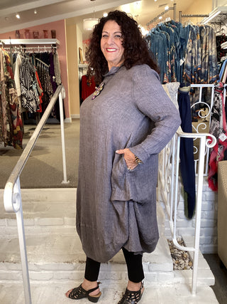 DRESS - GREY CRINKLE