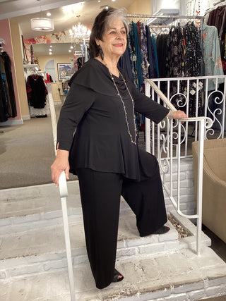 SHAWL COLLAR ASYM JUMPSUIT-BLK