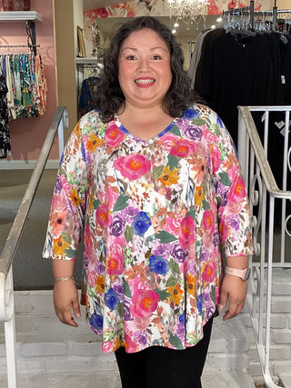JACKIE 3/4 TOP - PINK BOUQUET