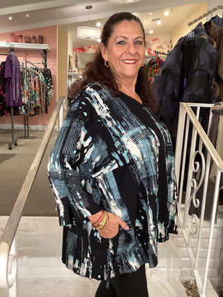 DENISE TUNIC - LT BLUE BLK/ WH