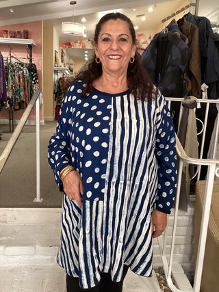 SOPHIA 3/4 - NAVY DOT/STRIPE