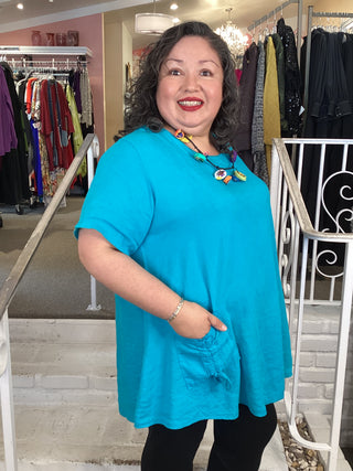 DOUBLE PKT TOP - DARKER TURQUOIS