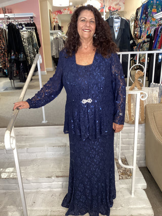 LACE DRESS & PEBLEM JKT - NAVY