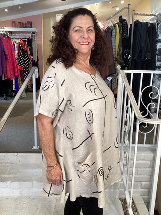 PRINT DOUBLE PKT TOP - BEIGE