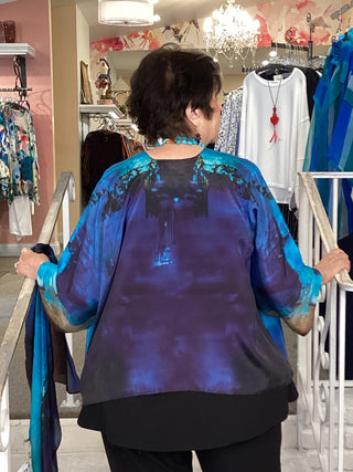 Silk Kimono Jacket - Midnight Blue