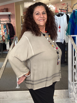 Contrast Stripe Top - Brown Taupe