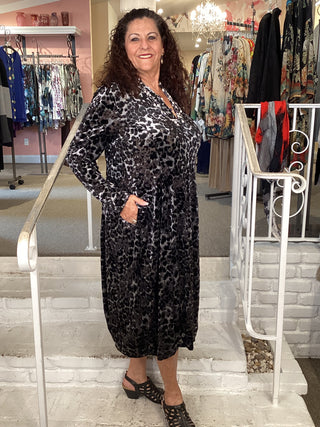 AD910L Cocoon Cut Velvet Dress in Leopard by Alembika