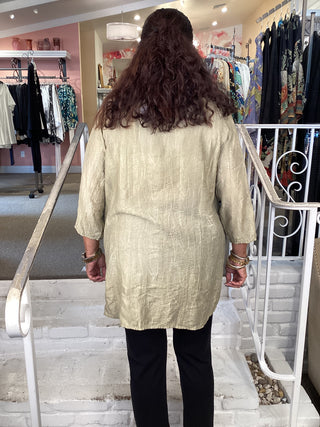 FT1522 BUTTON TUNIC - GREEN/BEIGE