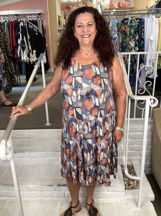 CRINKLE TANK BUBBLE DRESS-RUST