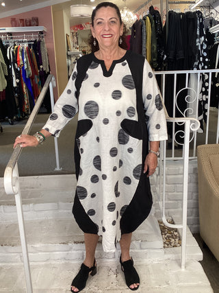 DRESS - WHITE DOT TOP & SLEEVE