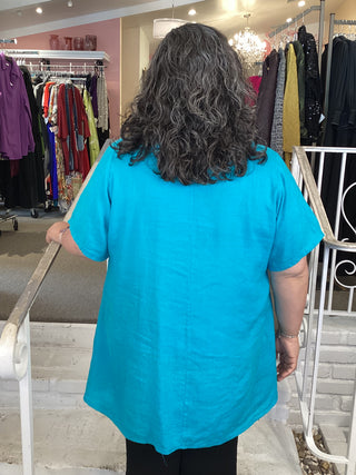 DOUBLE PKT TOP - DARKER TURQUOIS