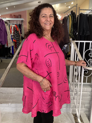 PRINT DOUBLE PKT TOP - FUSCHIA