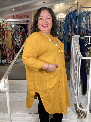 L/S BUTTON TUNIC - MUSTARD