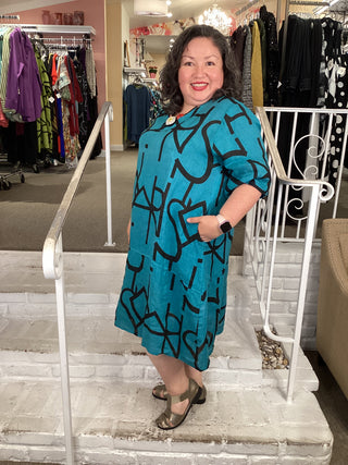 GEO TUNIC DRESS - TEAL