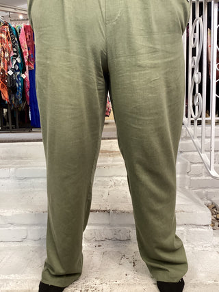 MELODIE LONG LINEN PANT -KHAKI