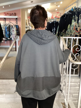 MESH HOOD/CUFF TUNIC - CHARCOA
