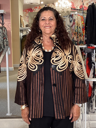 SOUTACHE / VELOUR JKT - BROWN