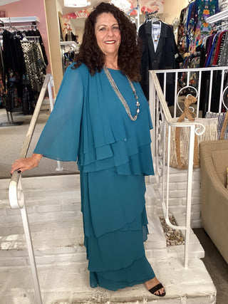 TIERED DRESS & JACKET - TEAL