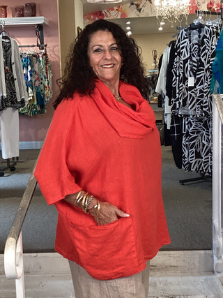 COWL LINEN TOP - RED