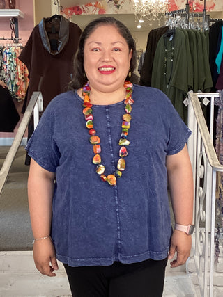 CENTER SEAM BOXY TOP - DENIM
