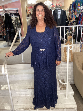 LACE DRESS & PEBLEM JKT - NAVY