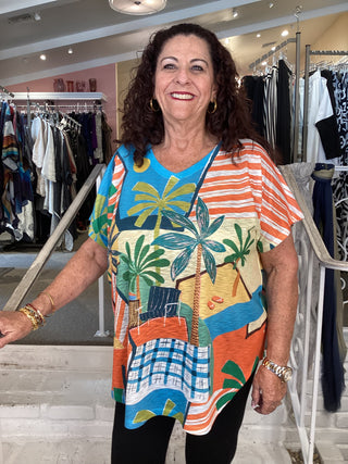 V NECK CAP SLEEVE - SIESTA