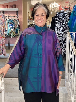 ISSEY SILK SHIRT - TURQ/PURPLE