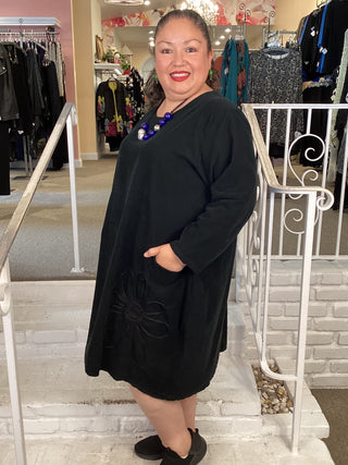 FLOWER CORDURORY DRESS - BLACK