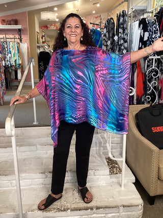 CUT SATIN TUNIC - BLUE/PINK