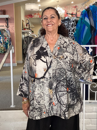 V NECK JACKET/BLOUSE- GRAFFITI